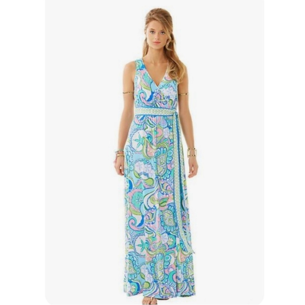 Lilly Pulitzer Size M BELLINA Conch Republic SEASHELL Wrap Maxi Dress